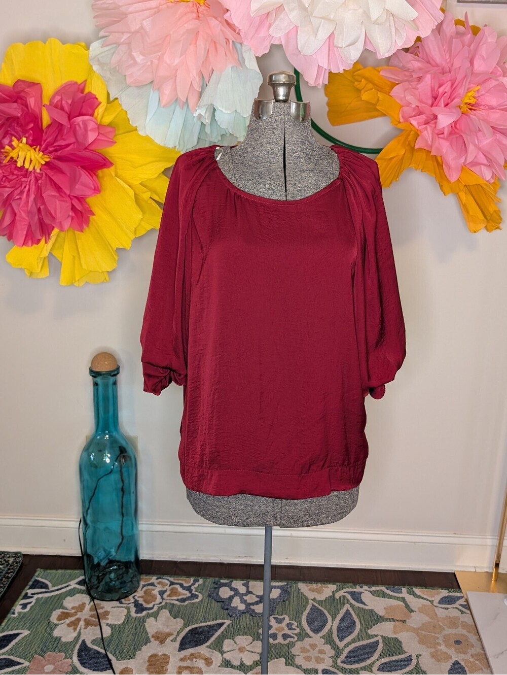 2162 - Umgee USA Burgundy 3/4 Sleeve Blouse Top Size XL